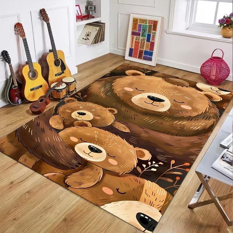 Cute Cartoon Bear Area Rug Non Slip Bathroom Doormat Washable Kids Room Playroom Girls Bedroom Carpet Entryway Floormat Nordic