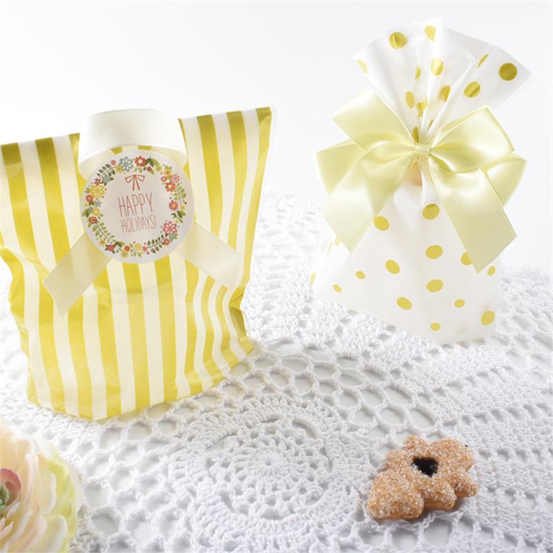 50Pcs 14x20cm Striped Baked Biscuit Bundle Pocket Candy Nougat Packaging Party Decor Gift Bags (No Ribbon)