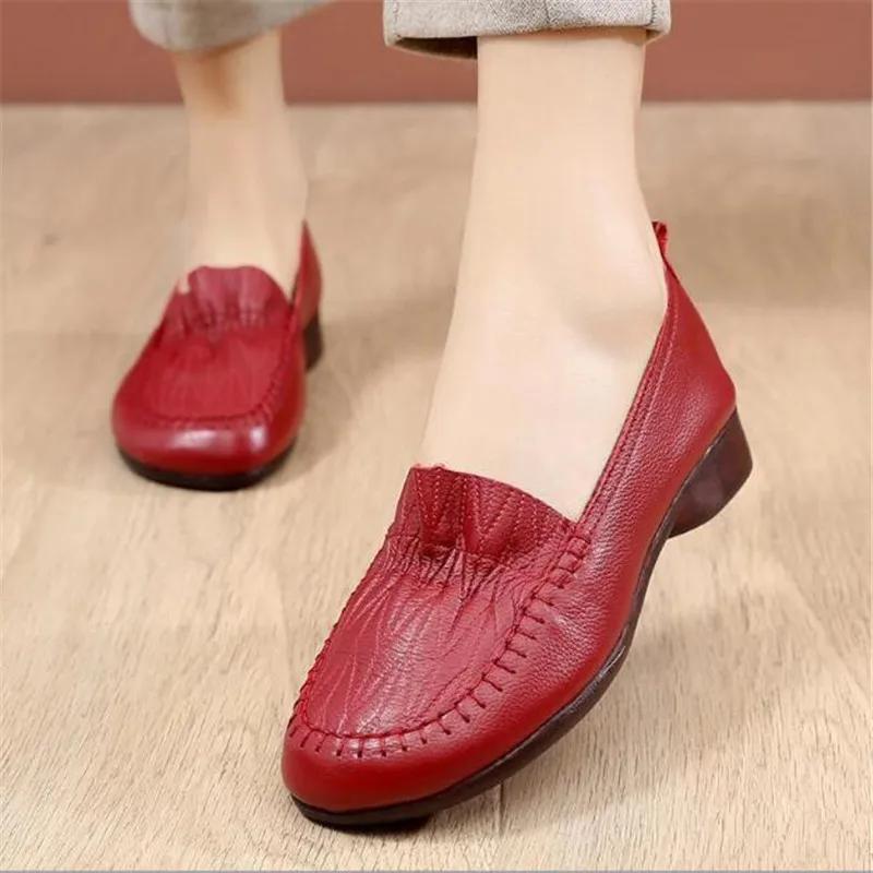Fashion Luxury Comfortable Walk Shoes Women's Loafers Ballet Flats Elderly Woman Genuine Leather Moccasins Mom Vintage Soft Sole Shoes