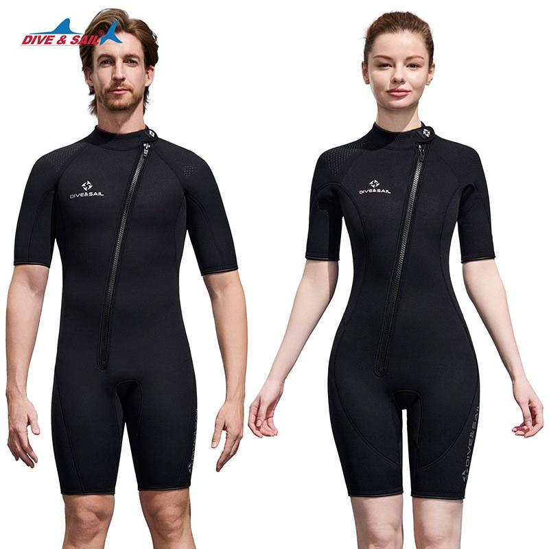 2MM Diving Suit Men's One-piece Short-sleeved Shorts Women's Front Zipper Cold-proof Warm Snorkeling Surfing Wet