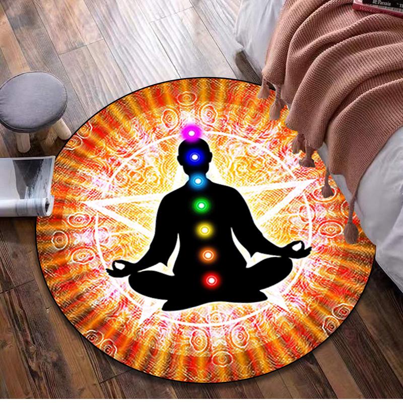 1Pc Lotus Meditation Circular Print Rug - home decoration Carpet For Living Room Bedroom Flooring Computer Chair Area Rug