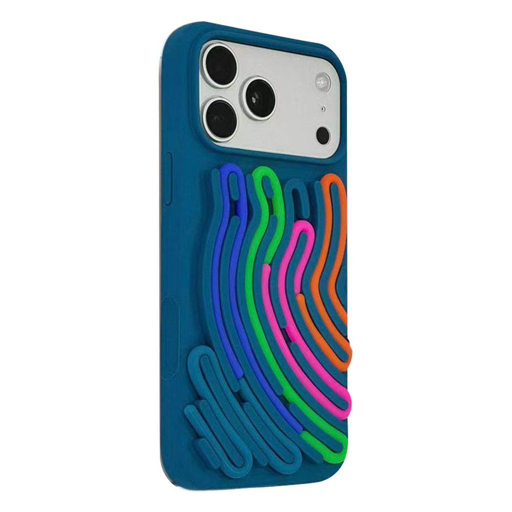 For iPhone 17 Pro Case 3D Stress Relief DIY Colorful Bar Silicone PC Phone Cover Arc Stripe