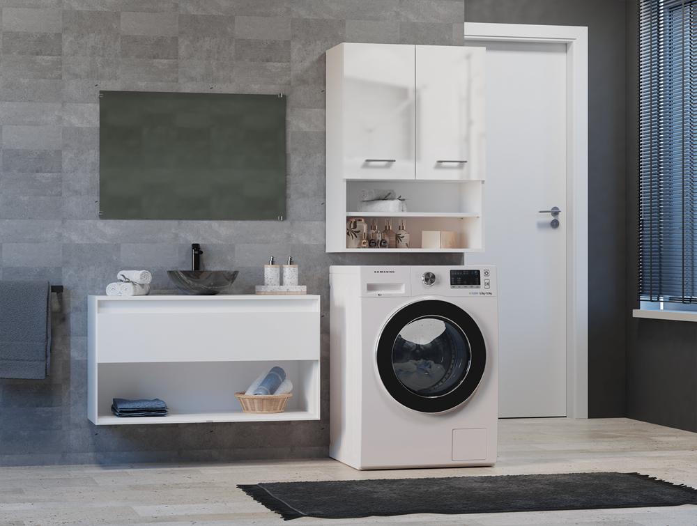 Mobile Sopra la Lavatrice Pola Mini Bianco Laccato Lucido