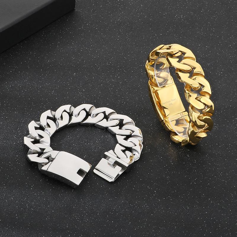 24MM Schweres 316L Edelstahlarmband für Herren Glänzende Goldfarbe Spezielle kubanische Kette Schmuck Personalisierbare Accessoires