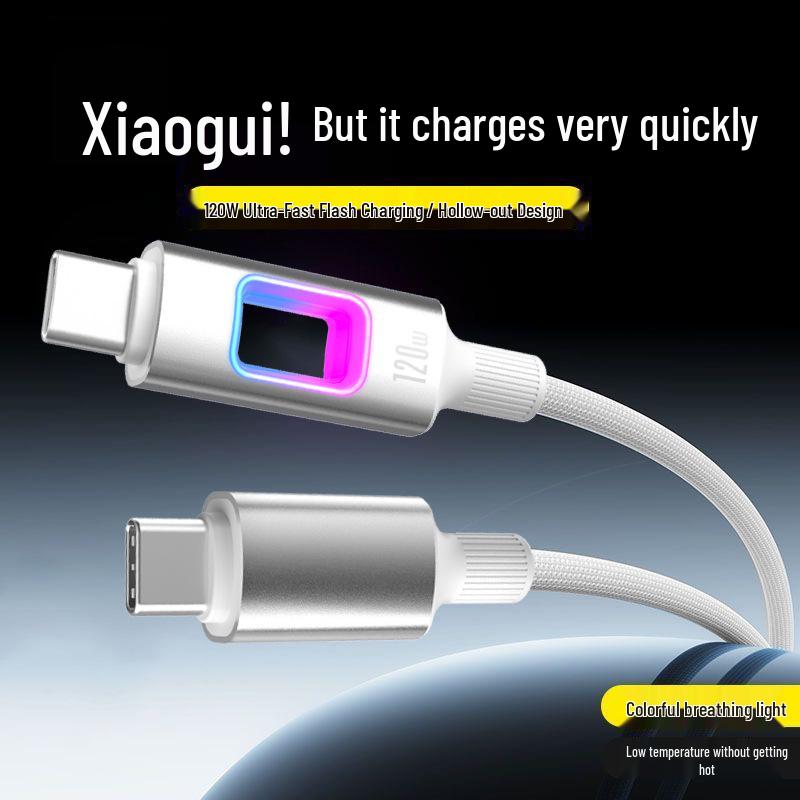 RGB 120W Fast Charging Dual Type-C Cable for Apple & Huawei Car Chargers