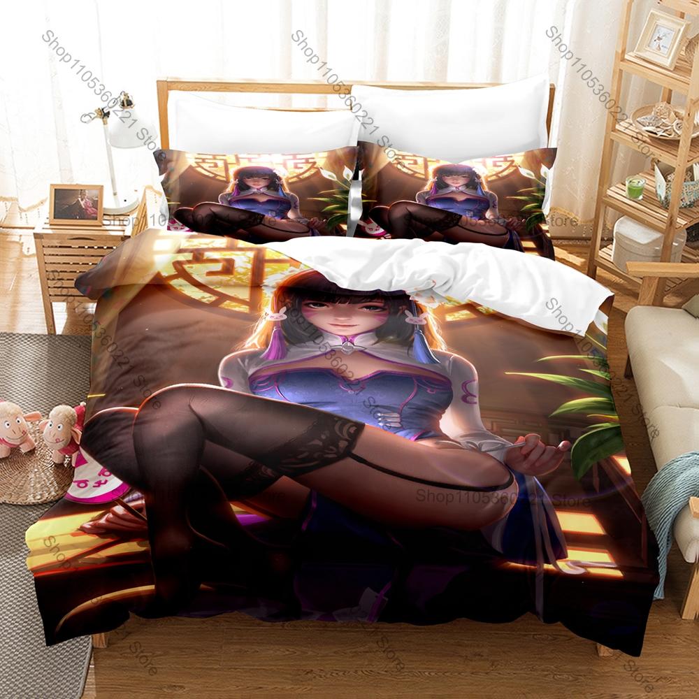 Overwatch Duvet Cover + 2 Pillowcases, Popular Game Print Bedding Set Soft Fabric for Gamers Bedroom Decor & Gift
