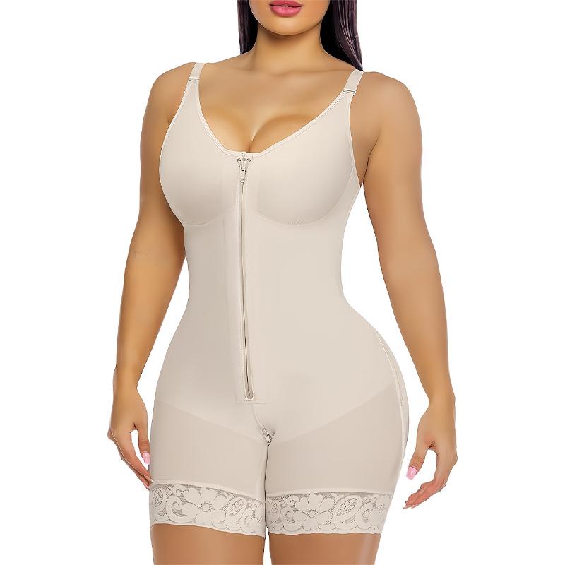Plus Size Body Shaping Bodysuit with Tummy Control, Butt Lift, Adjustable Straps & Open Crotch