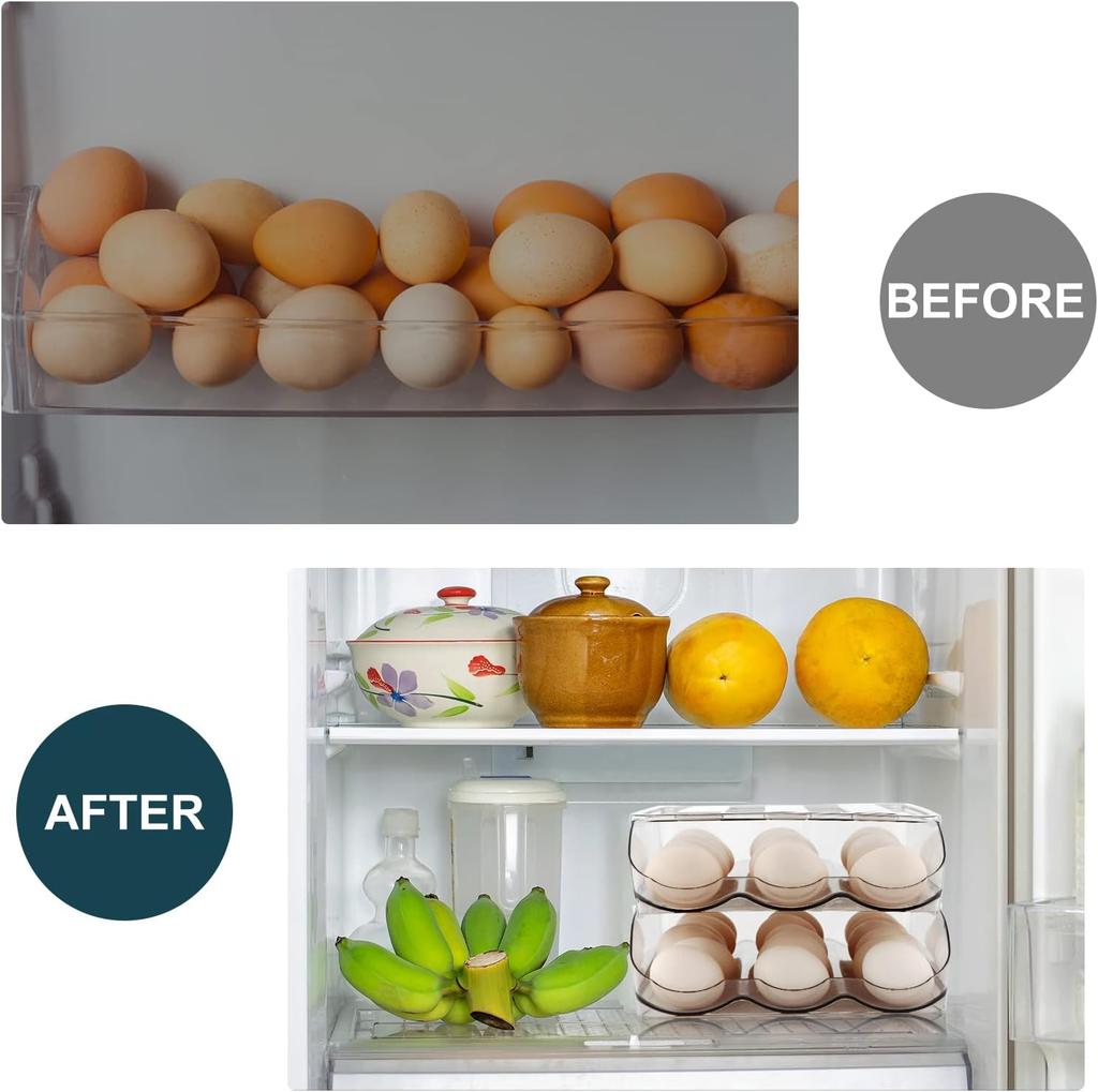 Egg Holder for Fridge,Automatically Rolling Egg Storage Container for Refrigerator Large Capacity Egg Organizer for Fridge with Lid Clear Plastic