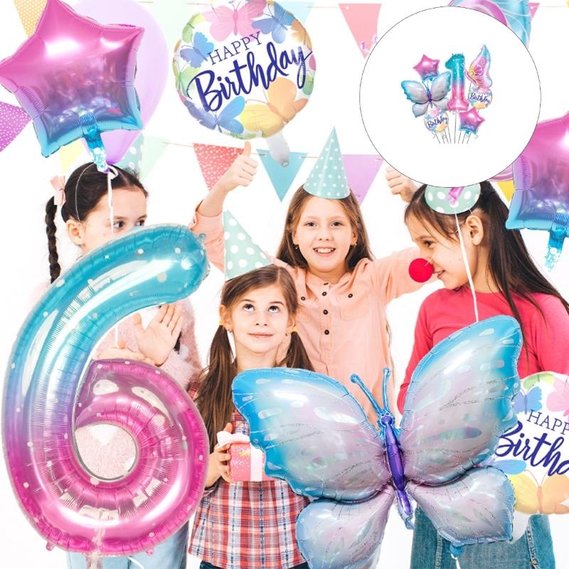 Butterfly Star Number Shape Balloon Set Sparkling Aluminum Foil Balloon For Birthday Celebration Party Photography Aid