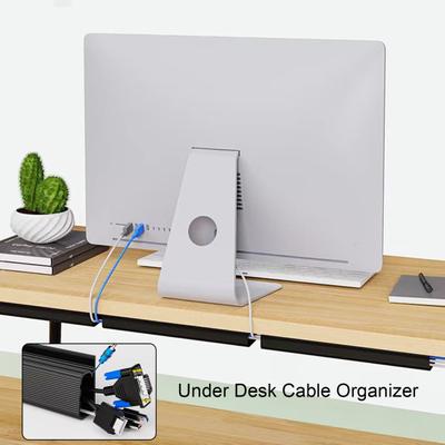Under-Desk Cable Management Slot Self Adhesive No Drilling Desk Wire Raceway Universal Ethernet Network TV Computer Power Cord Hider Organizer