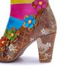 Johnature Genuine Leather Printed Short Boots Fashion Mixed Colors Flower Side Zipper Women's High Heels