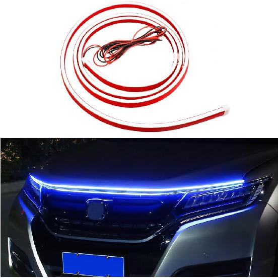 Car Hood Light Strip, 71 Inch Silicone Flexible Daytime Vehicle LED Running Lighting with Dynamic Scan Start Up Effect, Waterproof Auto Exterior Lamp