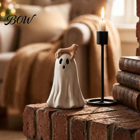 Decorative Ghost for Fall Decor Halloween Figurine, Cute Statue with Creepy Cape Fingers, Whimsical Figurine Home Desk Party Decor, Funny Indoor