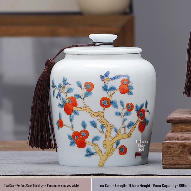 Large Ceramic Tea Storage Canister for Red, Green, Longjing, Biluochun, and Pu'er Tea - Half Jin Capacity