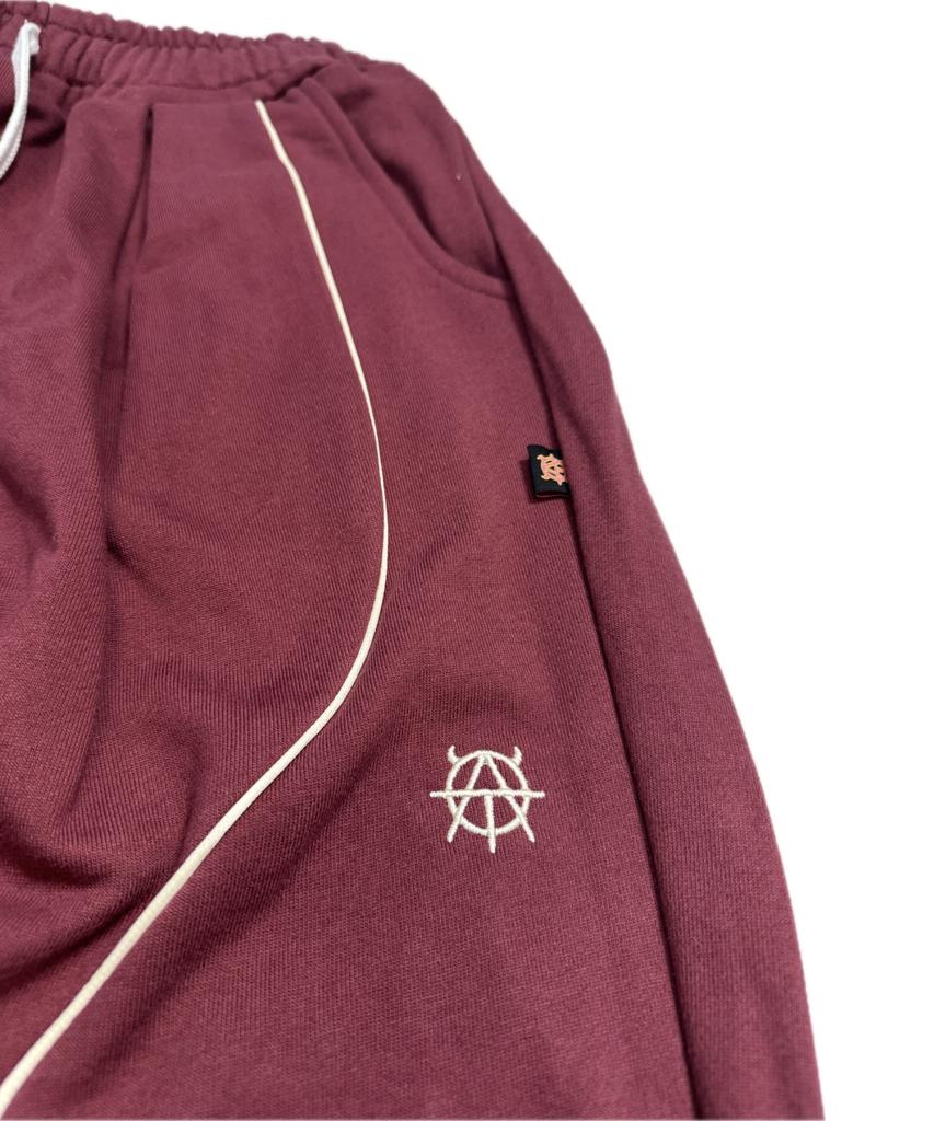 Aseuteleuwoldeu Symbol Logo Two-Tuck Cotton Track Pants (Burgundy)