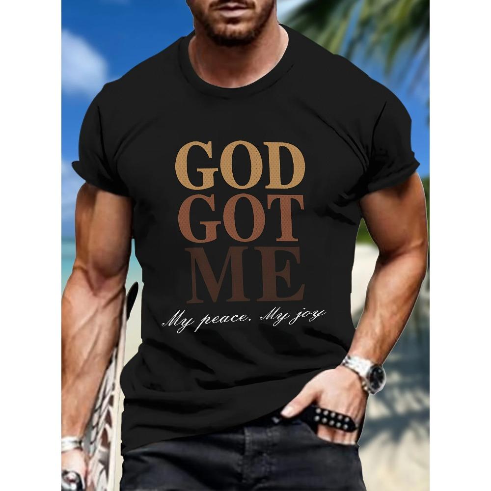 Men's Got Me Graphic Print T-shirt, Short Sleeve Crew Neck Tee, Men's Clothing For Summer Outdoor