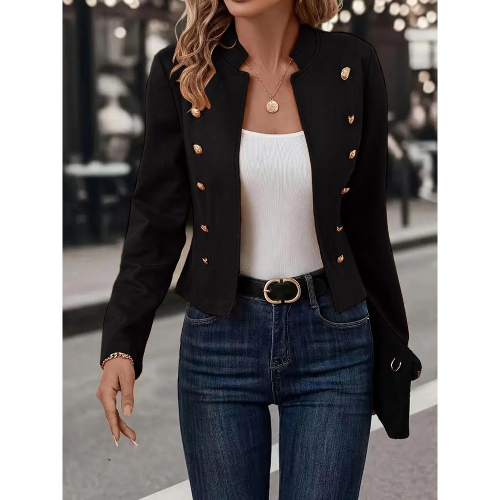 Winter Solid Color Slim Fit Versatile Double-Breasted Blazer Jacket for Women