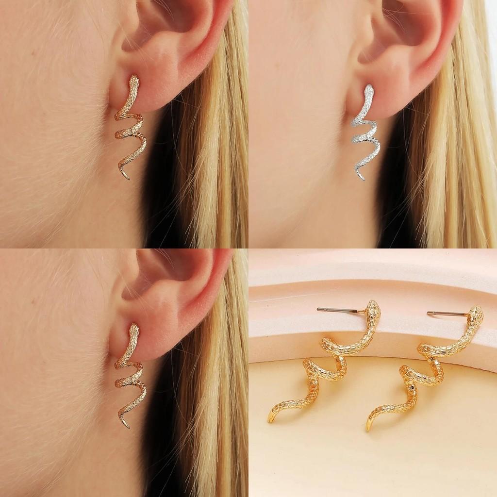 And Elegant Gold Silver Snake Design Alloy Stud Earrings For Women Accessory Fashion