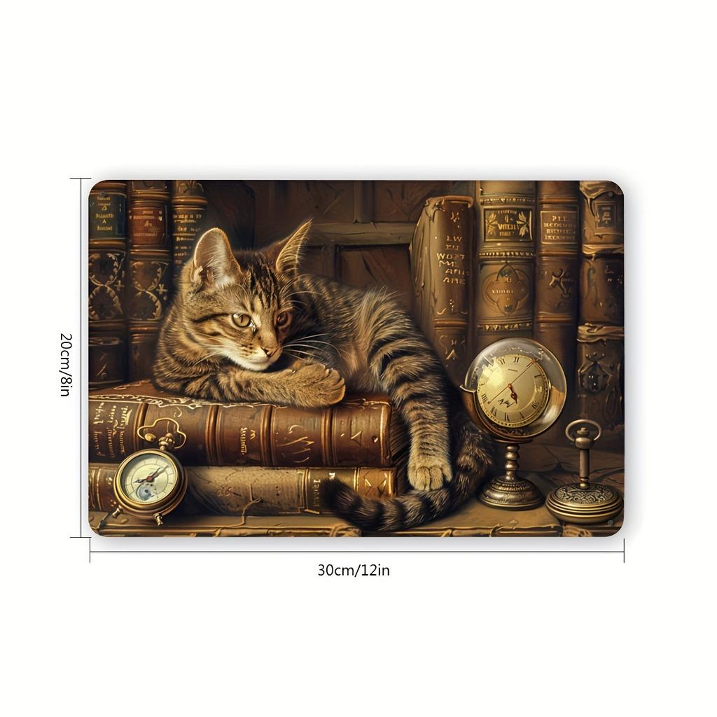 Vintage Cat in Book Metal Tin Sign | Indoor/Outdoor Wall Decor for Home, Bedroom, Bar, Cafe, Library & Garage