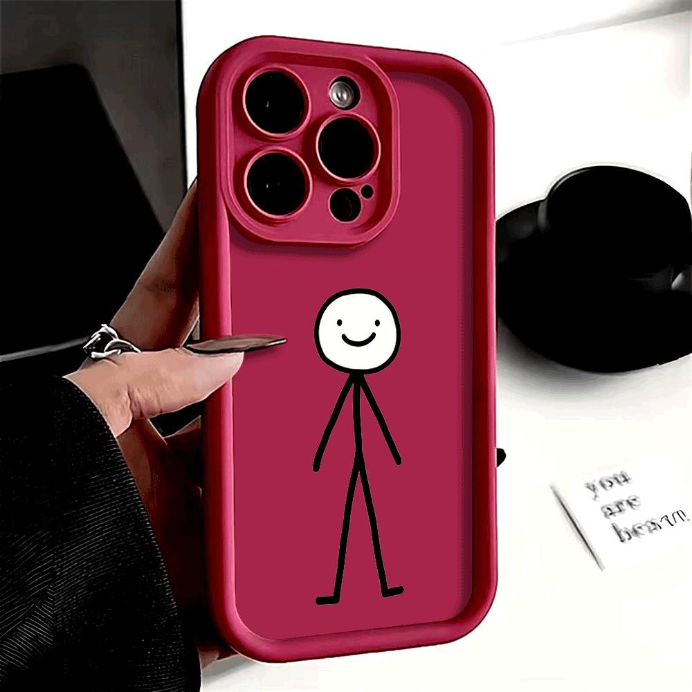 Shockproof Phone Case For iPhone 16 15 14 13 12 11 Pro Max Plus/Mini Lens Protect Scratch proof Soft Cover Lovely Black Line Man