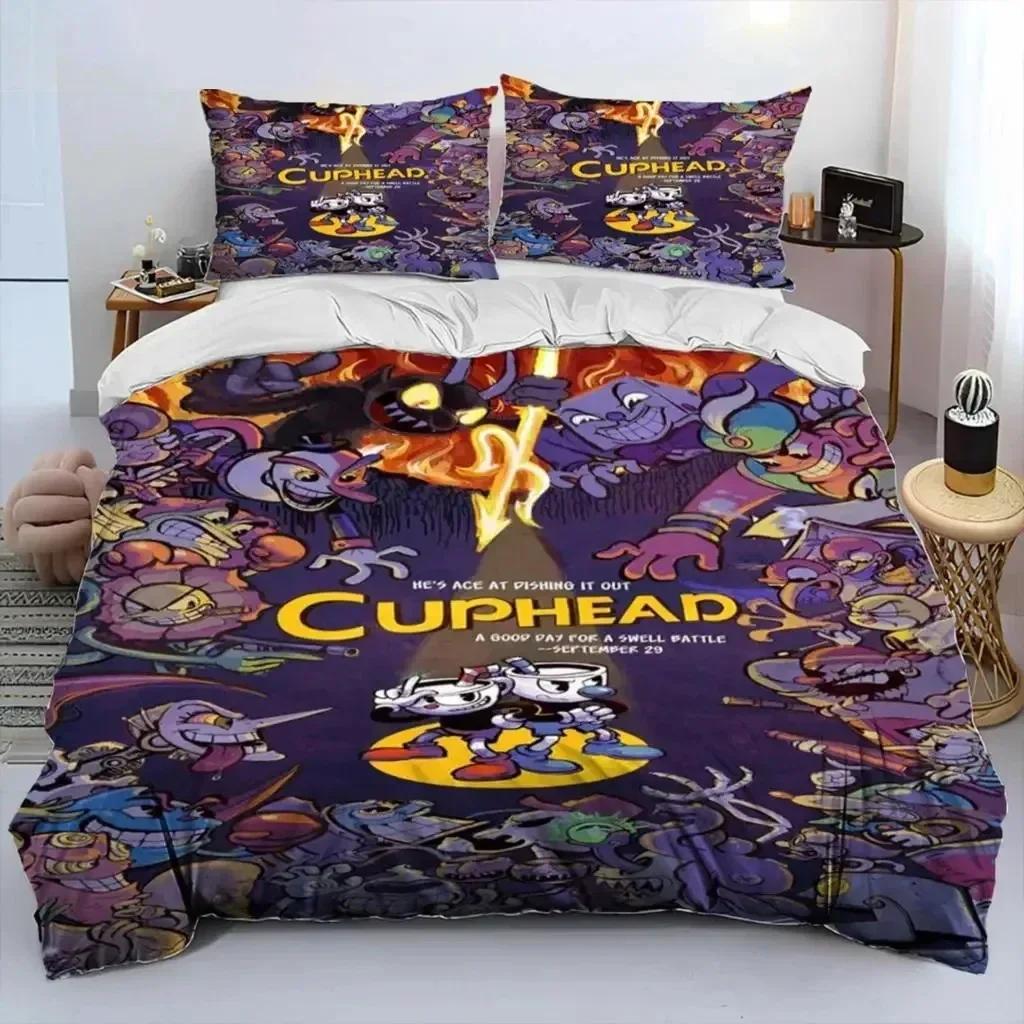 Cartoon Cuphead And Mugman Bedding Set Duvet Cover Sheet Printed Bed Set Pillowcase Bed Full Queen King Size Comforter Bedroom