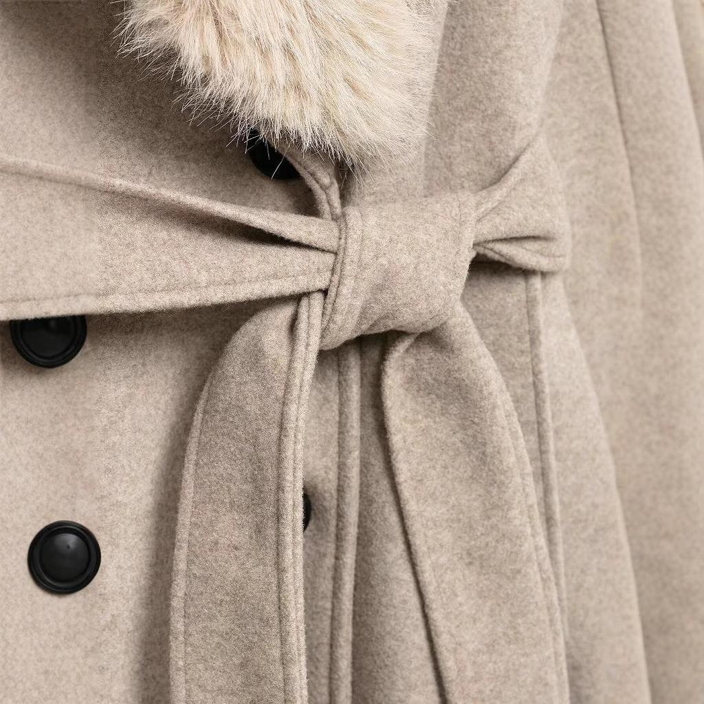 2025 Spring Women's Faux Fur Lapel Long-Sleeve Coat