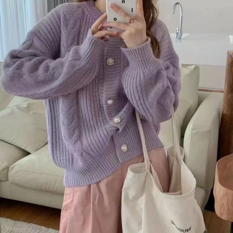 

Весенне-осенний короткий свитер-кардиган с косами, женский, свободный, ленивый, ветрозащитный, с круглым вырезом one size fits all