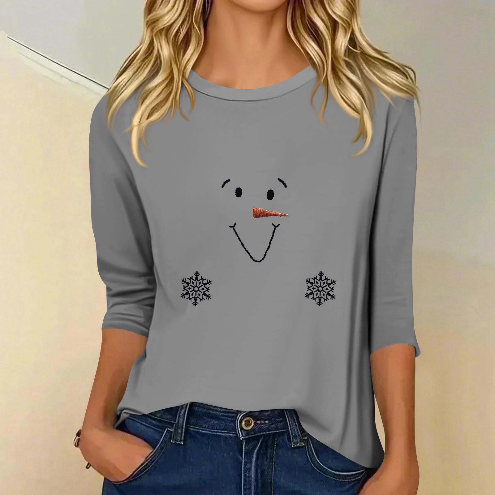 

Женский модный повседневный топ с рукавом три четверти и рождественским принтом, с круглым вырезом XL