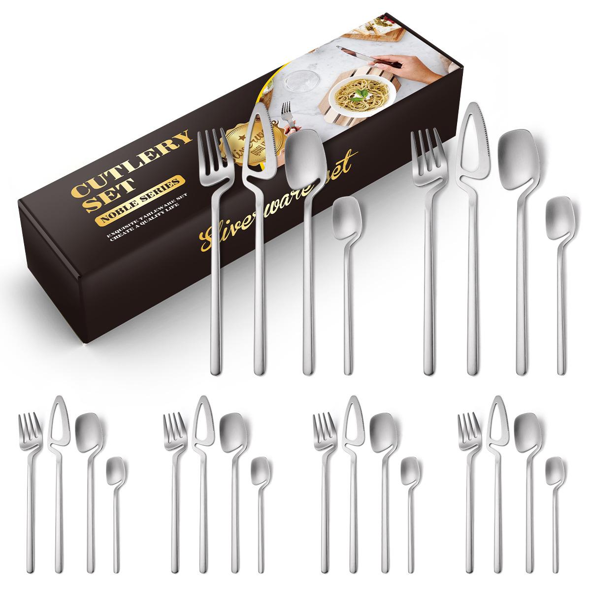 

Instagram Ретро Креативный Матовый Набор Столовых Приборов Из Нержавеющей Стали 304 с 24 Предметами Бытовой Подвесной Чашки Нож Вилка Ложка серебряный