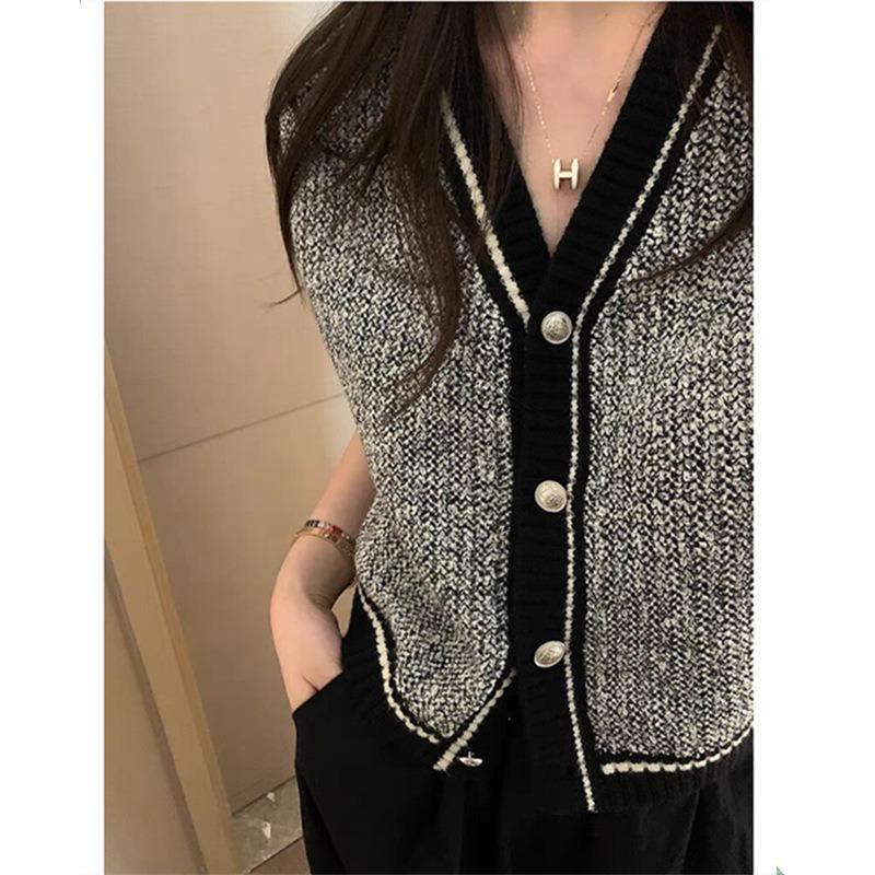 Gestrickte Strickweste Cardigan Damen Herbst und Winter Neu Koreanischer Stil Locker Layering Retro Ärmelloses Top