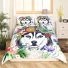 Watercolor Dog Bedding Set Cute Happy Colorful Puppy Duvet Cover Cartoon Bedding Decoration Queen for Women Children Girls Gift