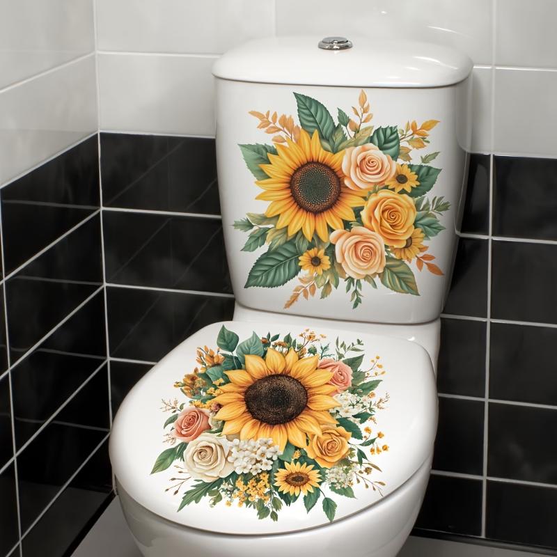 Artistic Colorful Floral Toilet Stickers, Self-Adhesive Removable Toilet Lid Decals For Bathroom Decoration
