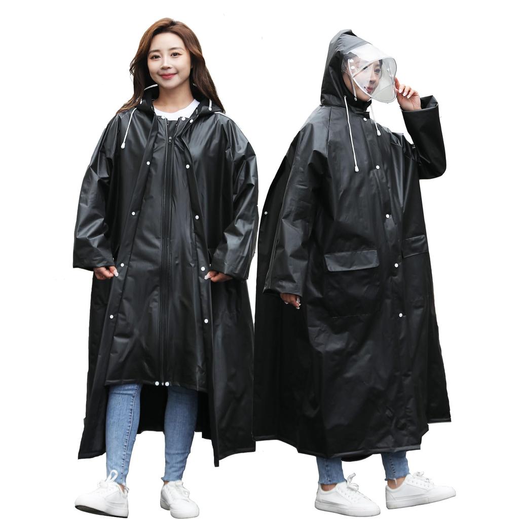 BXINF Raincoat with Double Brim and Two and Plus Size Rain Long Stylish Rainwear for the Rainy and Snowproof Size Pockets, Men's Women's Poncho,