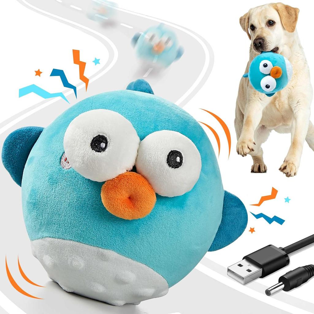 Interactive Dog Toy Squeaky Moving Ball with Jumping Music Modes Rechargeable Plush Chew Toys