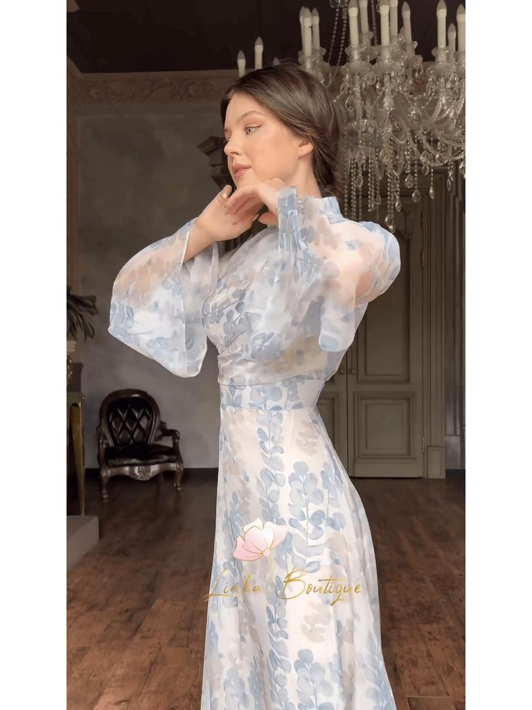 2024 Elegant French Slimming Dress with Flared Sleeves & Waist Tie for Women
