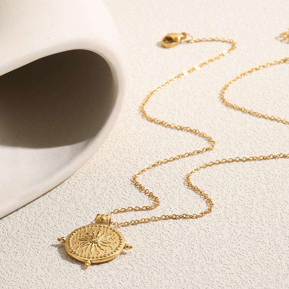 MamacitaSlay 316L Stainless Steel Vintage Sun Pendant Necklace 18K Gold Plated Waterproof Jewelry For Women Trend Necklace