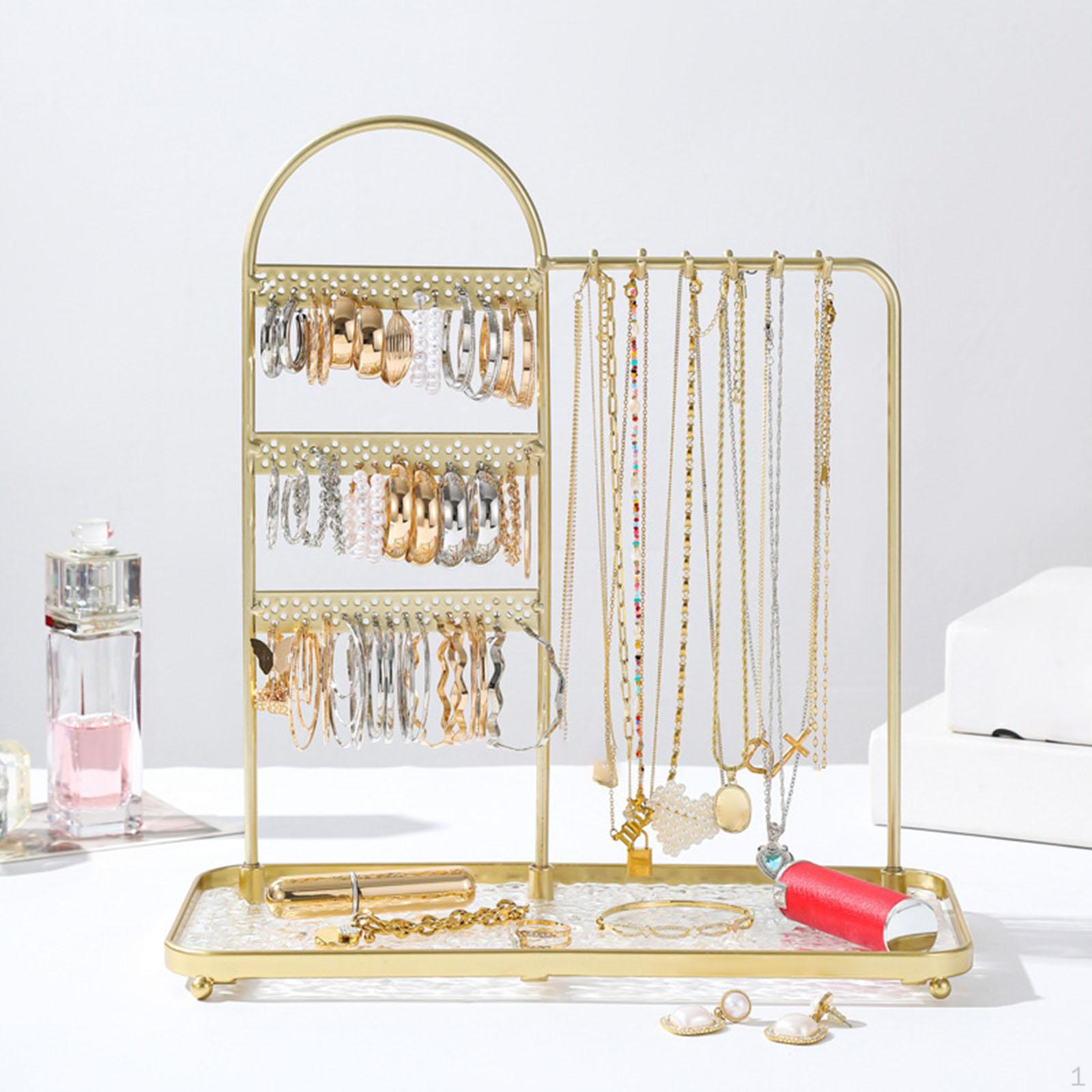 

Подставка-органайзер для ювелирных изделий для женщин и девочек, кольца, серьги, браслет, ожерелье, туалетный столик золотой