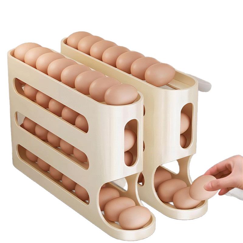 4-Layer Slide Egg Storage Box for Refrigerator Door - Large Capacity Automatic Egg Roller