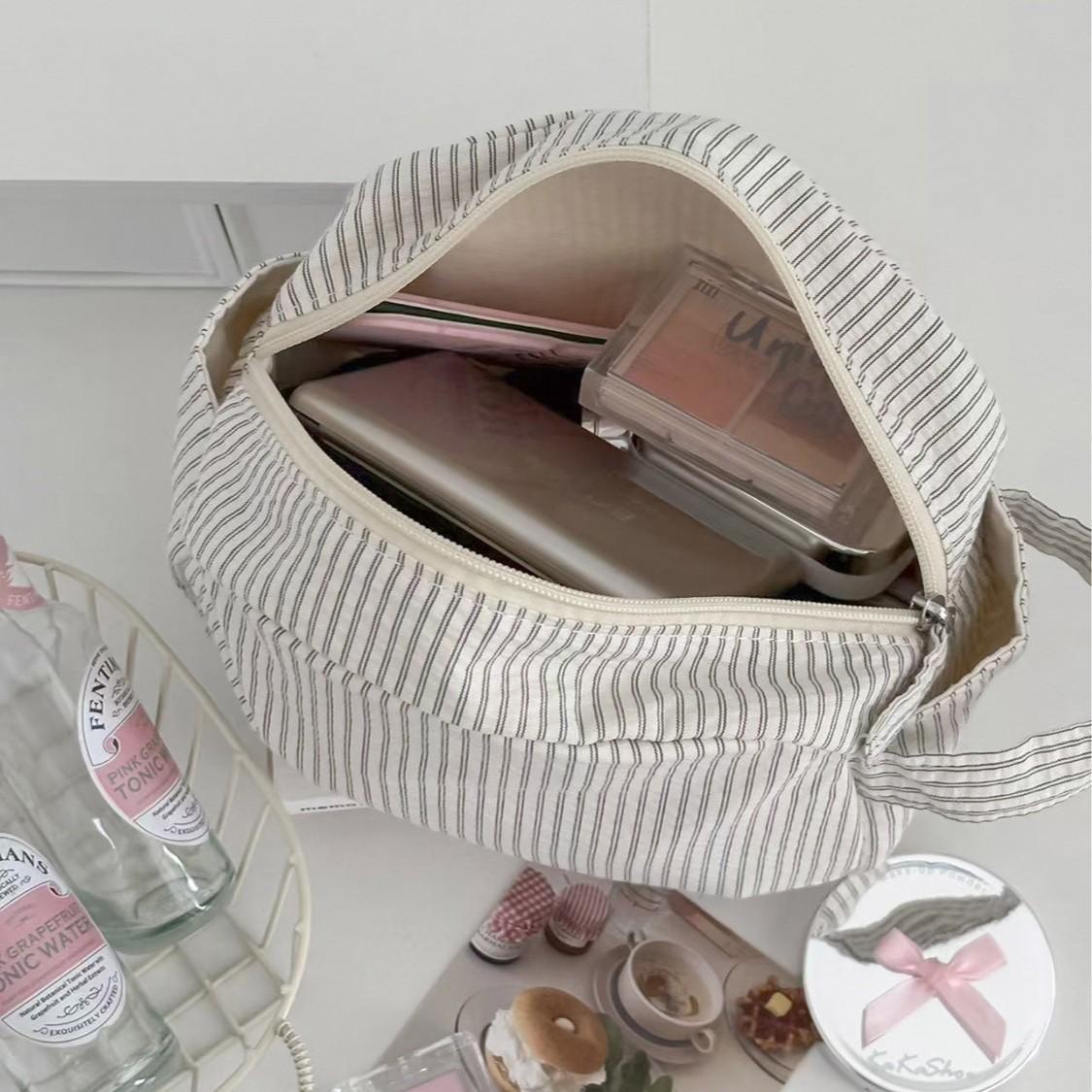 Daily Miscellaneous Style Plaid Cosmetic Bag, New Simple Fabric Storage Bag, Travel Business Trip Large-capacity Toilet Bag