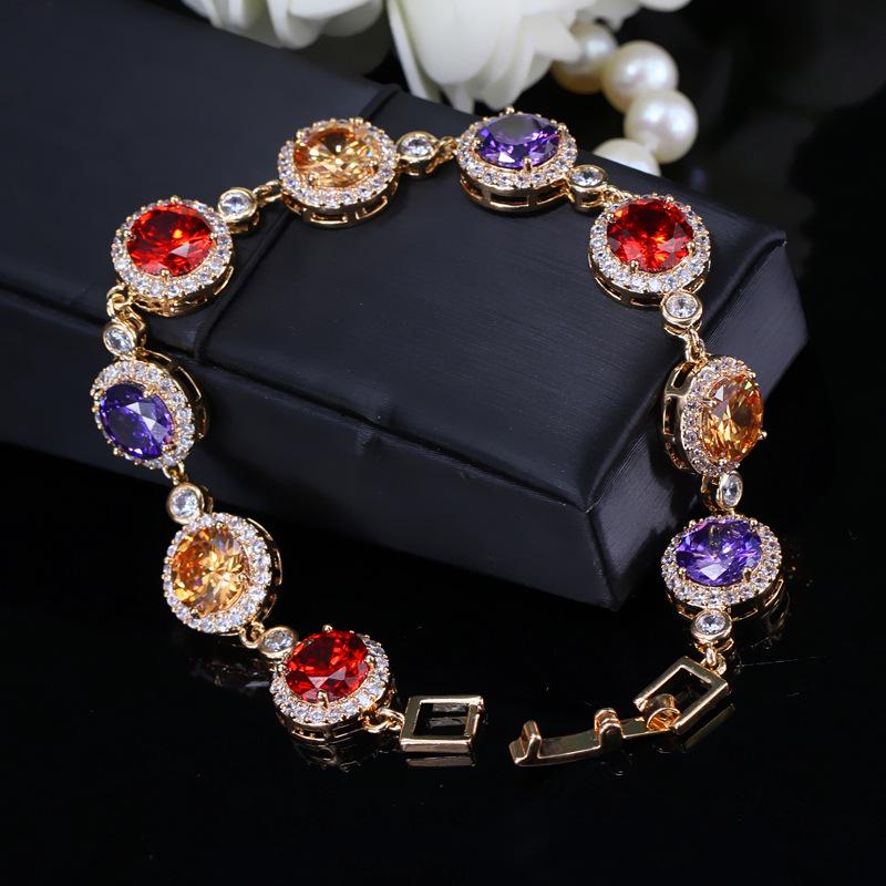 Sweet Jewelry Aaa Grade Handmade Micro-Inlaid Zircon Bracelet Environmentally Friendly Copper Electroplated Real Gold Jewelry