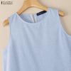 ZANZEA Women Round Neck Loose Casual Stripe Sleeveless Dress