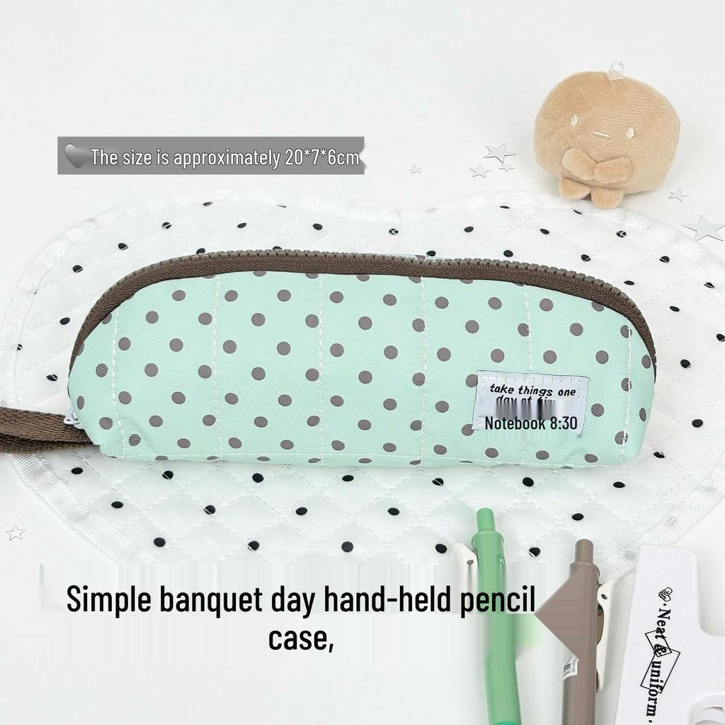 Pink Polka Dot Hand-Held Pencil Case - Stylish, High-Capacity, Creative Stationery Box for Students