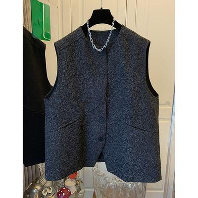 Elegante e chic gilet di lana senza maniche per donna, giacca gilet ampia autunnale con stile nobile