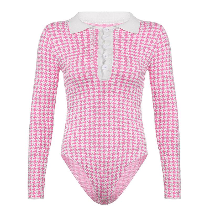 Polo Revers Frühen Herbst Französisch Bluse frauen Selbst-kultivierung Einteiliges Plaid Pullover Pullover Frauen