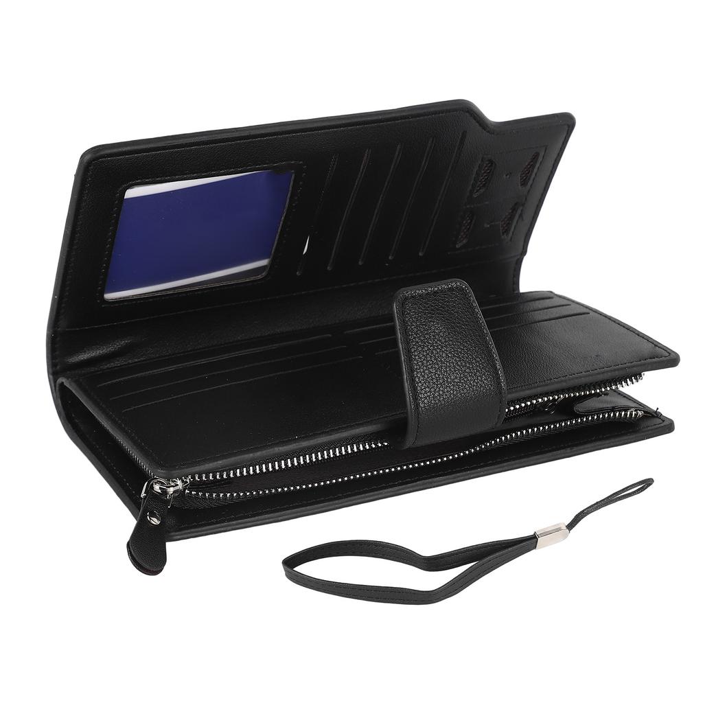 Business Men Wallet Large Capacity PU Leather Handheld Purse Credit Card Money Holder Black Free Size