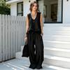 Summer Ruffle 2 Piece Sets for Women Sleeveless V Neck Tank Top And Wide Leg Pants Sets Casual Loose Loungewear Outfits
