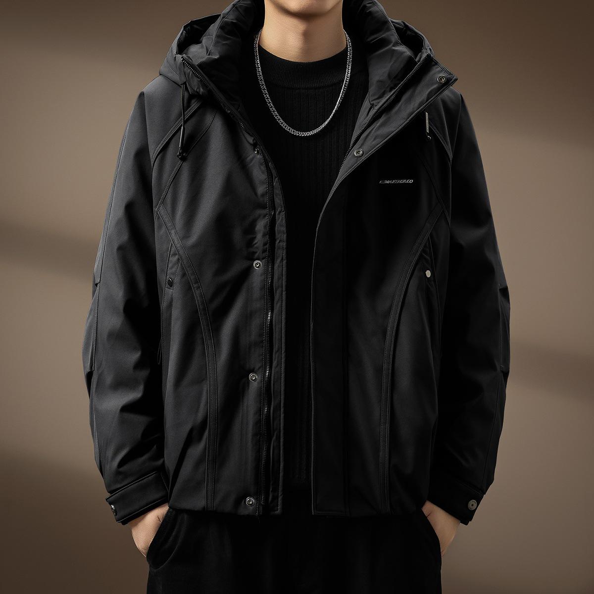 Премиальная мужская пуховая куртка с капюшоном в американском стиле: Теплая, Повседневная, Модная Зимняя Верхняя Одежда 4XL (210-230 lbs) чёрный