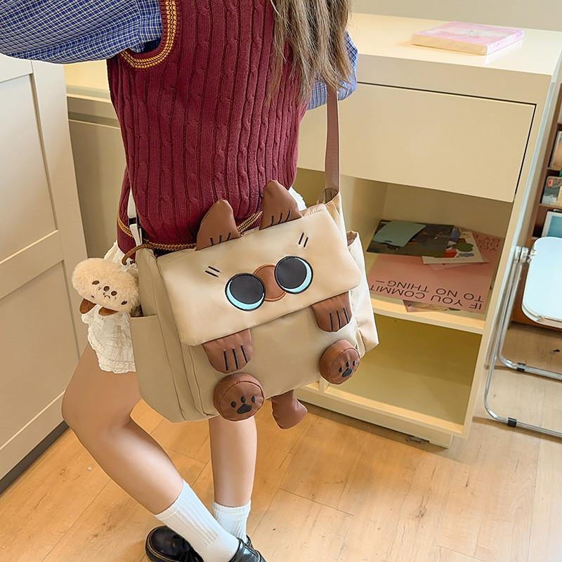 Süßes Katzen-Design Canvas-Rucksack für Mädchen und Jungen, ideal für Mittelschüler