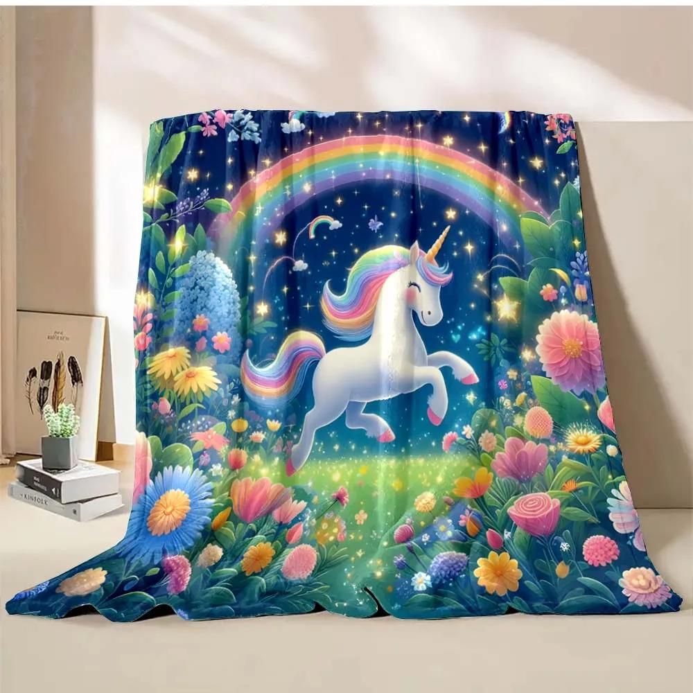 1PC Cute Unicorn Printed Cartoon Blanket Warm Soft and Comfortable Home Travel Blanket Sofa Bedding Cover Blanket Girls Gift