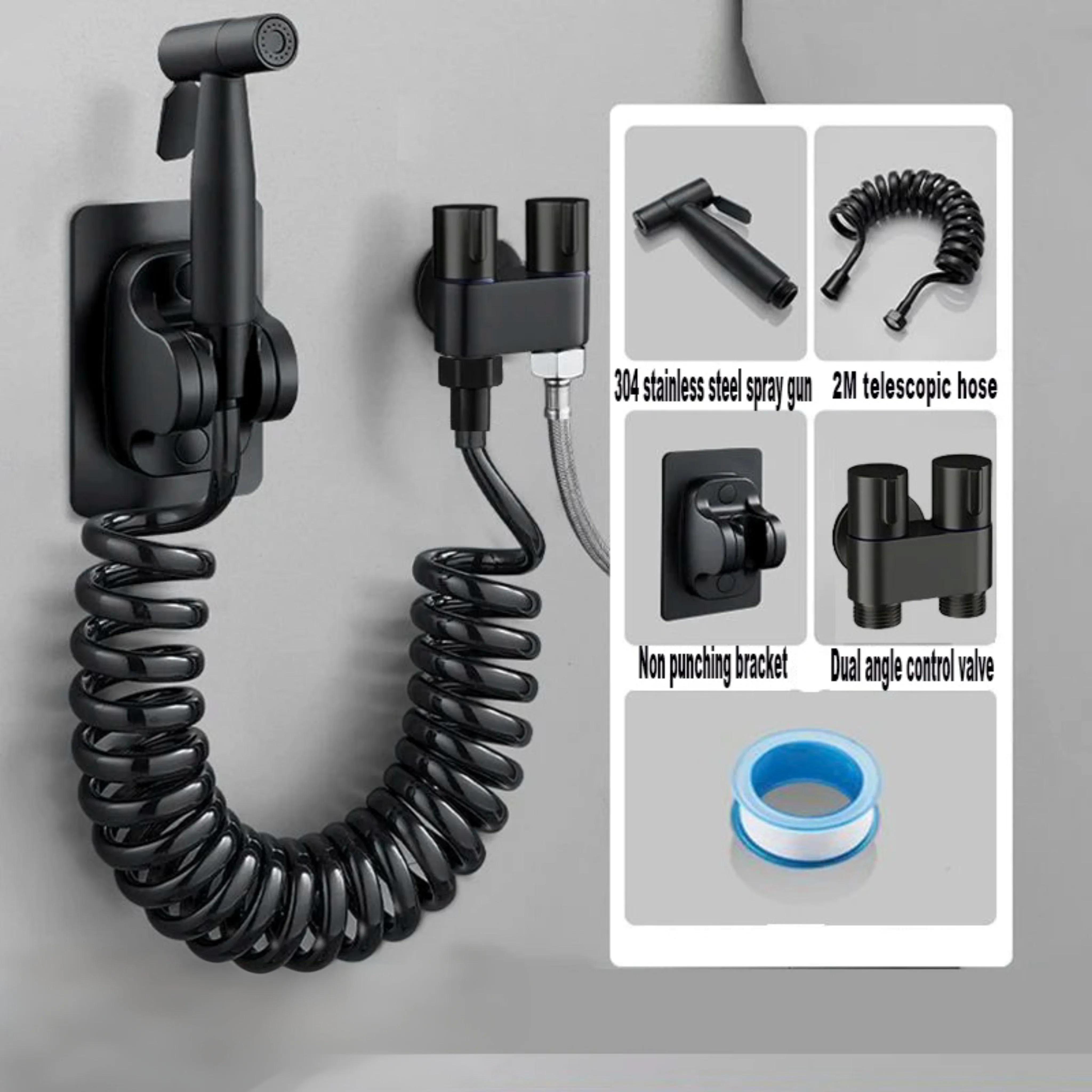 Bathroom Handheld Bidet Set Muslim Shattaf Sprayer For Toilet Female wash sprayer Handheld bidet sprayer in the bathroom (Black,Stainless Steel)